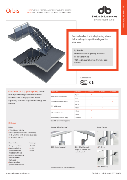 Orbis OS210/OS211 Balustrade System with Glass Infill Data Sheet