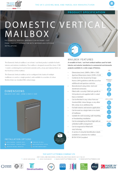 Domestic Vertical Mailbox Datasheet