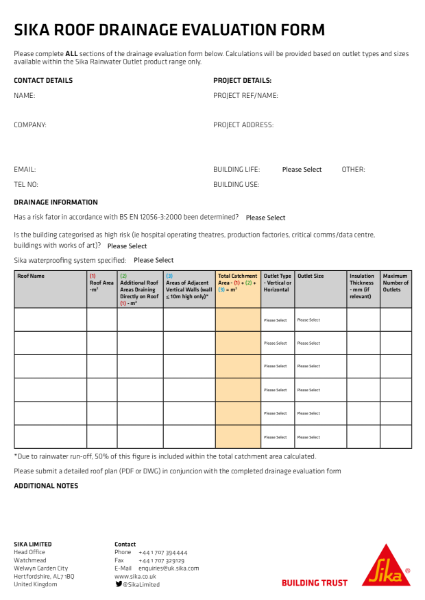 Sika Roof Drainage Evaluation Form