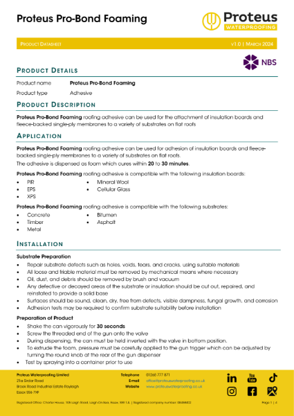 Product Data Sheet - Proteus Pro-Bond Foaming