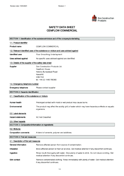 Cemflow Commercial SDS