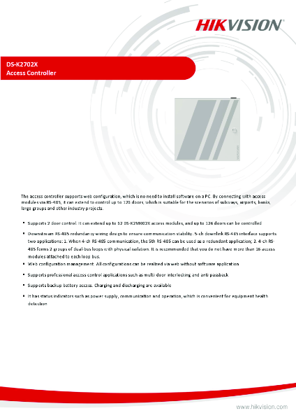 DS-K2702X - Product Data Sheet