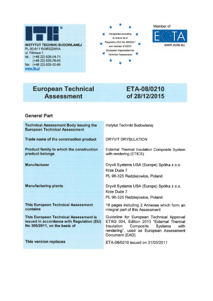 European Technical Approval (ETA): 08/0210