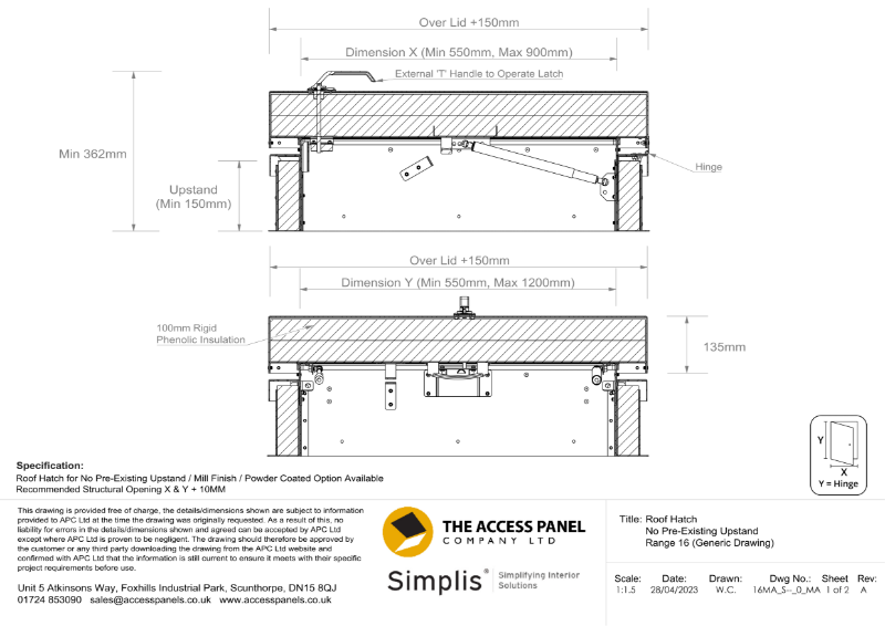 Roof Hatch With Upstand Generic Technical Drawing