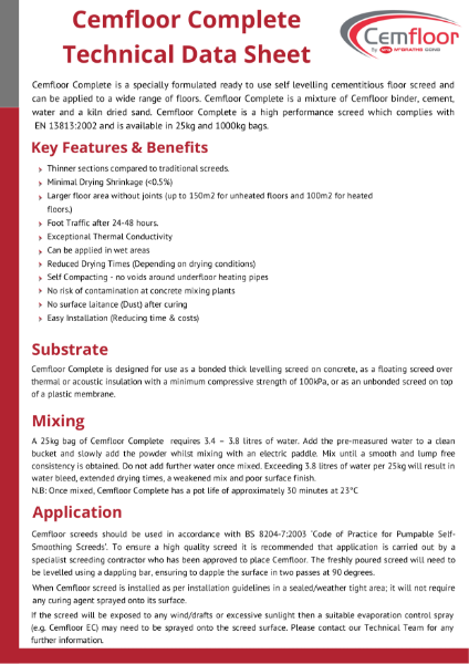 Cemfloor Complete Technical Data Sheet