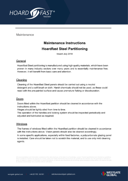 Hoardfast Firescreen Floor-to-Ceiling - Maintenance Guide