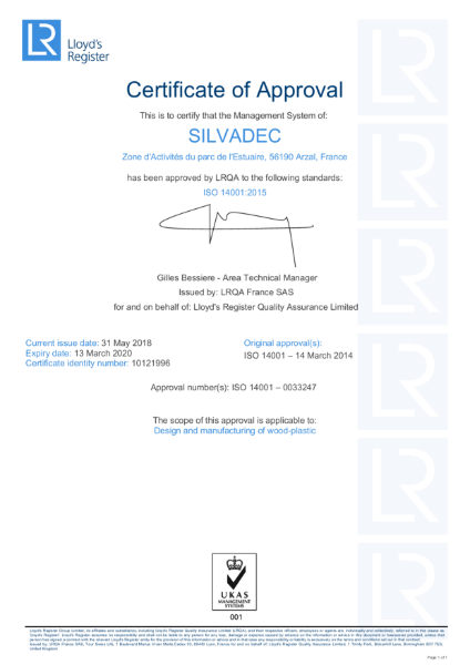 Silvadec ISO 14001 certificat