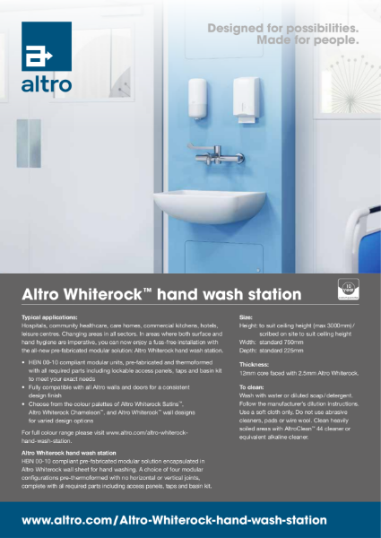Altro Whiterock hand wash station leaflet