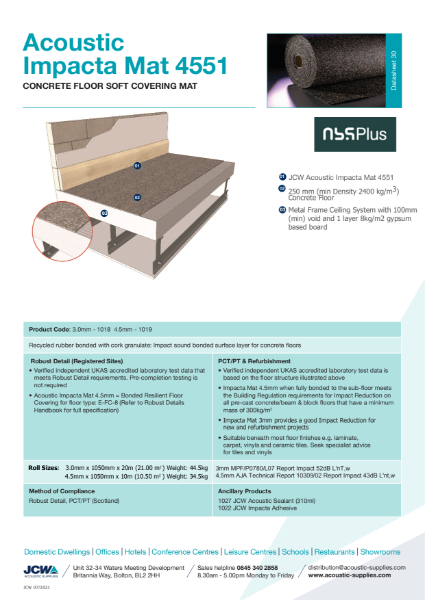 Impacta 4551 Mat - Bonded Acoustic Resilient Floor Covering for Solid Concrete Floors