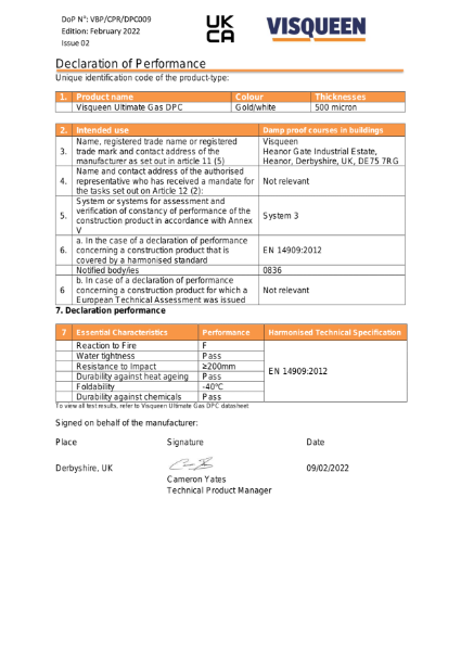 DPC UKCA  Visqueen Ultimate Gas DPC Declaration of Performance