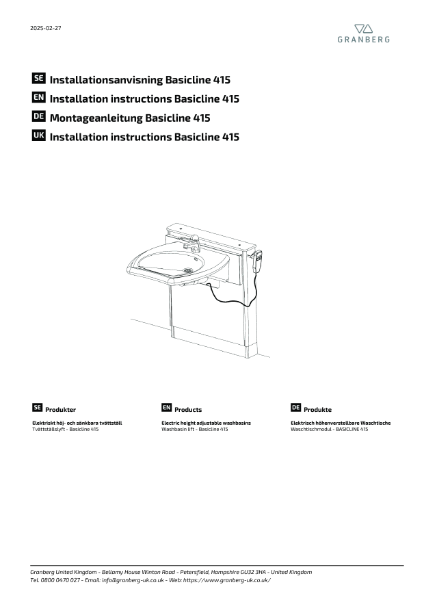 Installation instructions Granberg Washbasin lift Basicline 415