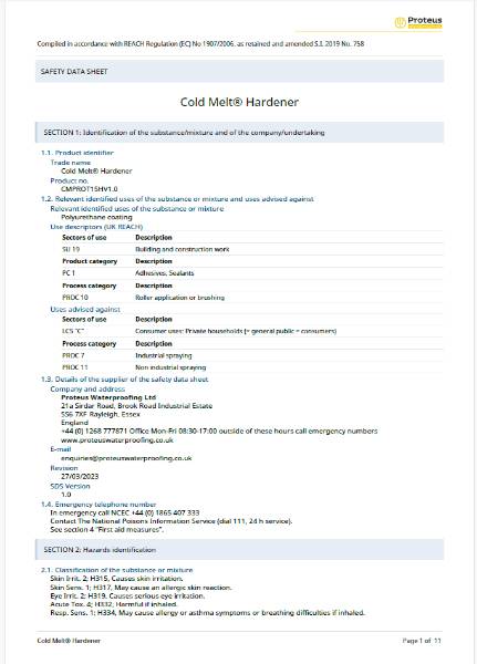 Safety Data Sheet - Cold Melt® (Hardener)