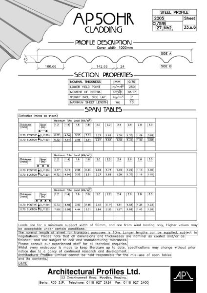 AP 50HR - Steel - Cladding Data Sheet