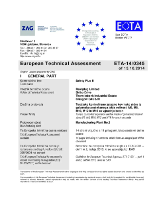 European Technical Assessment - Safety Plus II