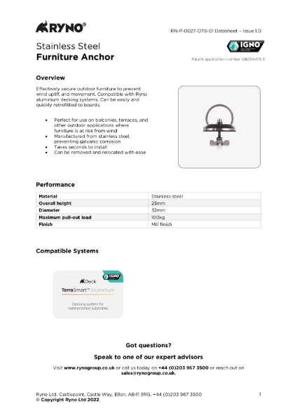 Furniture Anchor - Datasheet