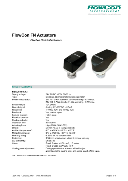 FlowCon FN Actuator Range