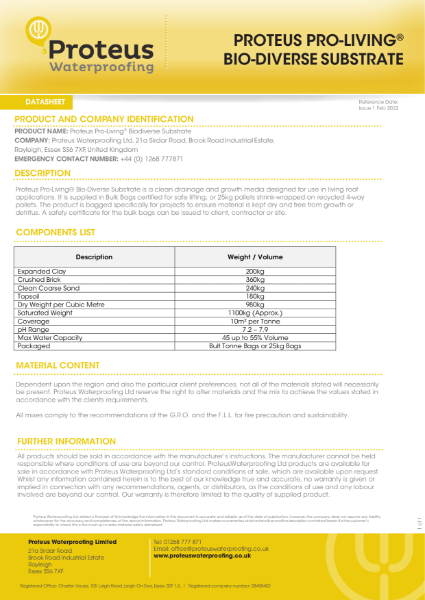 Product Data Sheet - Proteus Pro-Living® Biodiverse Substrate
