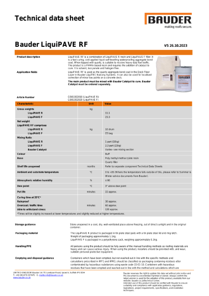 Bauder LiquiPAVE RF - Technical Data Sheet