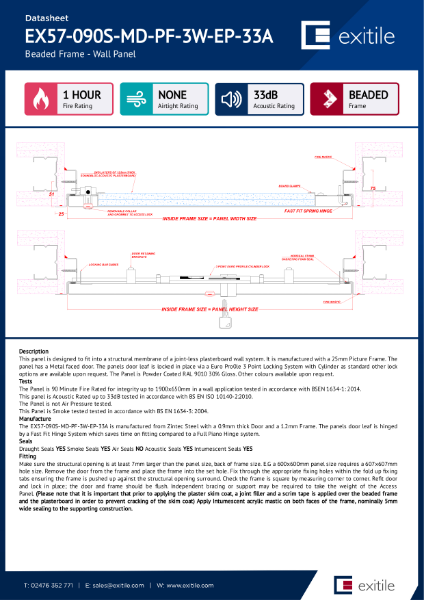 Datasheet - Riser Door (Range 57) - Picture Frame - 90 Minutes Fire Rated - Smoke Tested - 33dB Acoustic - High Security