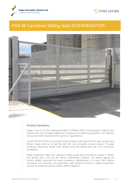 PAS 68 Cantilever Sliding Gate INTERREGATOR