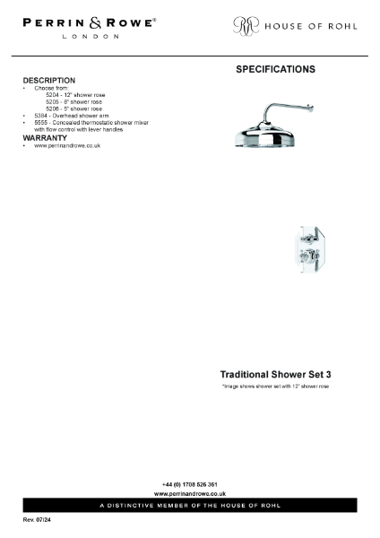 Traditional Shower Set 3 Spec Sheet