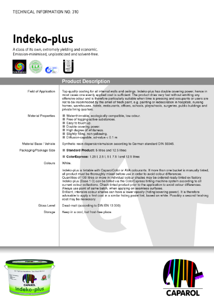 Indeko-Plus - Technical Data Sheet