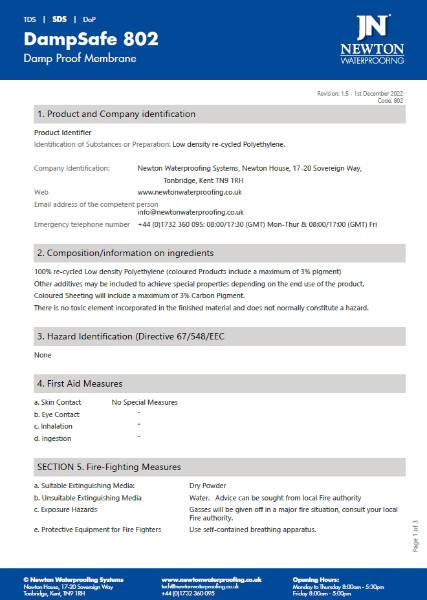 Newton DampSafe 802-DPM Safety Data Sheet