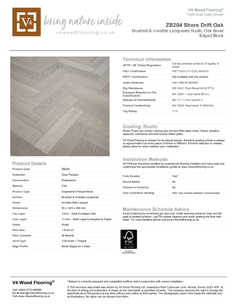 ZB204 Shore Drift Oak I Technical Datasheet