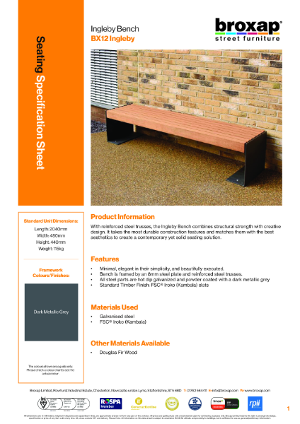 BX12 Ingleby Bench - Product Data Sheet