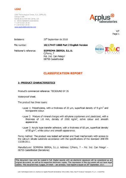 Tecsound® SY35 Fire Certification