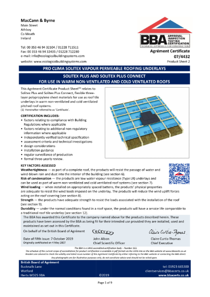 Solitex Plus BBA Certificate