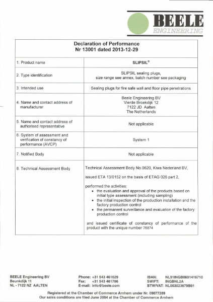 declaration of performance SLIPSIL (ETAG)