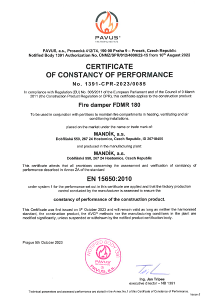 Certificate of constancy of performance