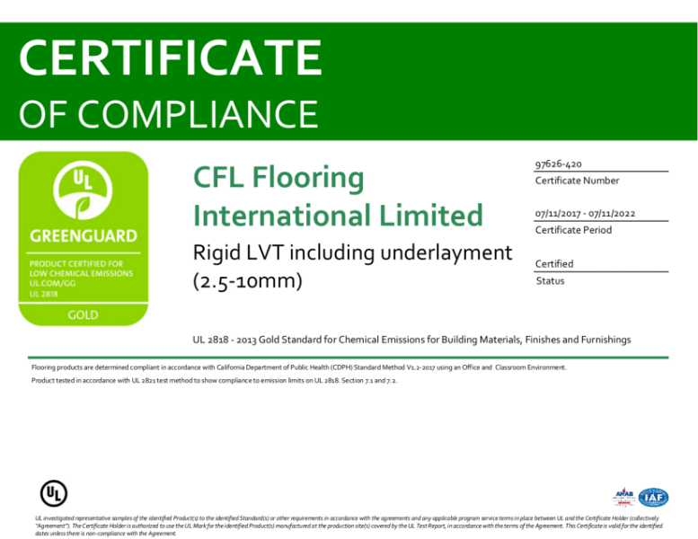 CFL RLVT Greenguard Gold Certification