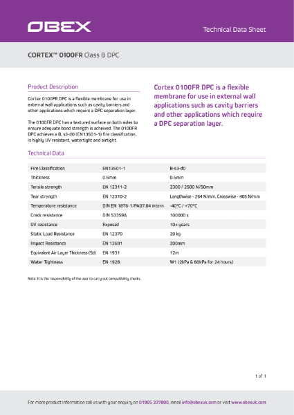 OBEX CORTEX 0100FR Class B DPC TDS