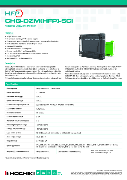 CHQ-DZM(HFP)-SCI Analogue Dual Zone Monitor