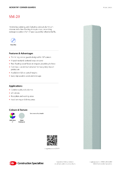 CS Acrovyn SM-20 Corner Guard_Product Sheet (09.23)