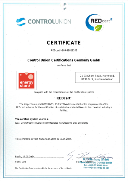 REDCert2 certificate for energystore+