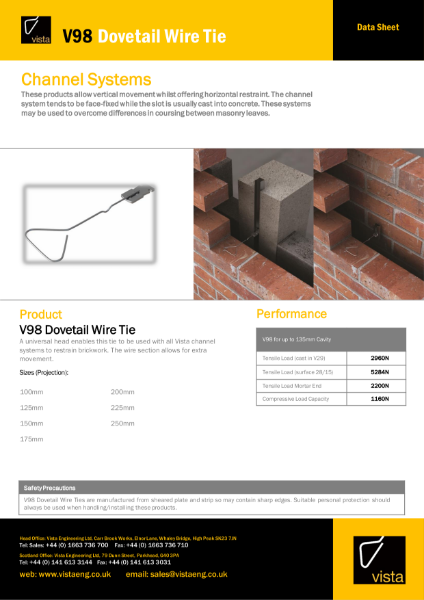 V98 Dovetail Wire Tie Data Sheet