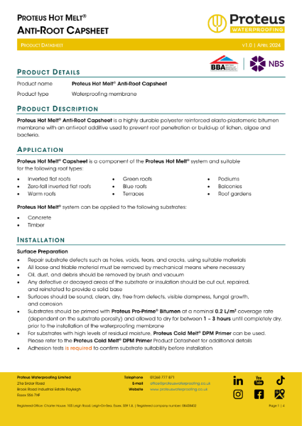 Product Data Sheet - Proteus Hot Melt® Anti-Root Capsheet