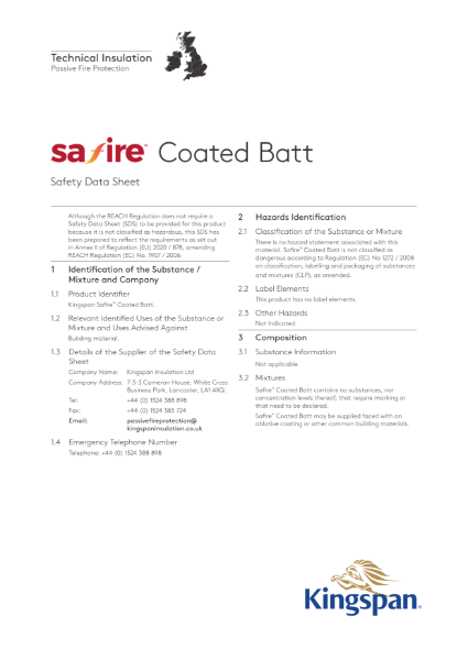 Safire Coated Batt Safety Data Sheet