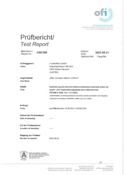 Geschwender Laminate Fire Test Report
