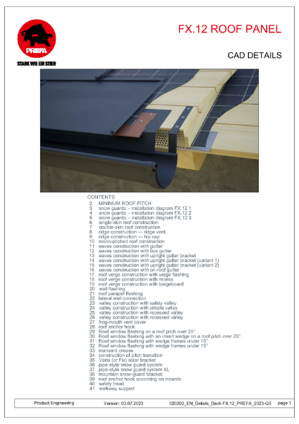 Standard Details.  FX.12 Roof Panel