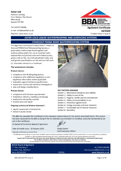 16/5322 - Axter Starcoat PMMA Roof Waterproofing System