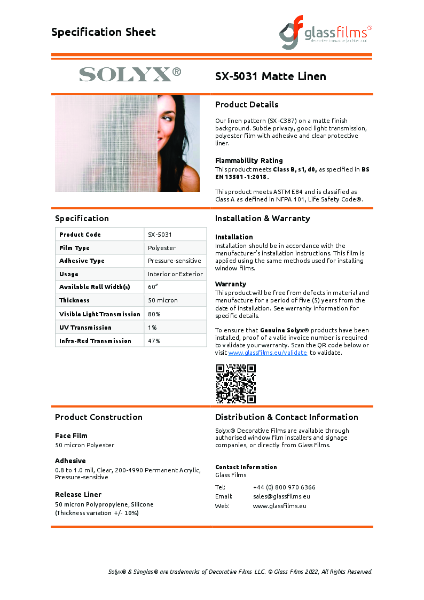 SX-5031 Matte Linen Specification Sheet