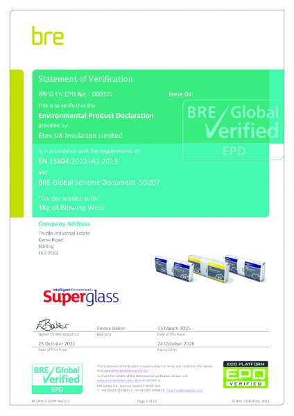 Environmental Product Declaration (EPD) - Blowing Wool Insulation