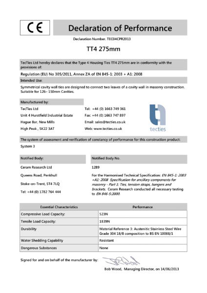 TT4275 Declaration of Performance