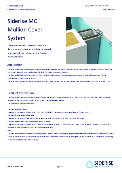 Siderise MC Mullion Cover Systems Technical Datasheet v6.01