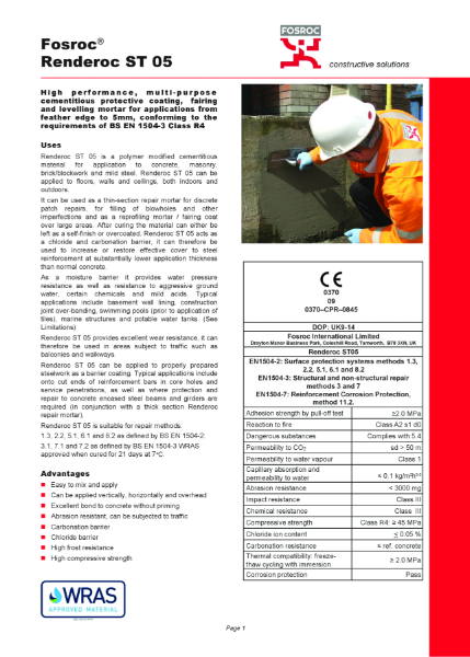 Fosroc Renderoc ST05 Product Datasheet