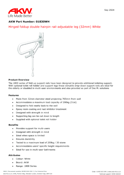 01830 Hinged fold up double hairpin rail-adjustable leg (32mm)